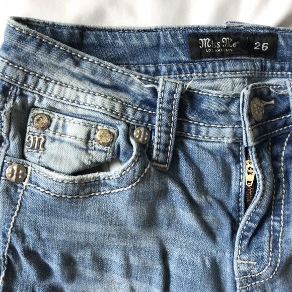 Miss Me Jeans Women 26 Destroyed HighRise Ankle Skinny Embellished Pockets 26x28 - Picture 12 of 13